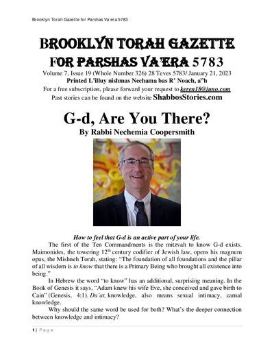 Brooklyn Torah Gazette — Parshas Vaeira