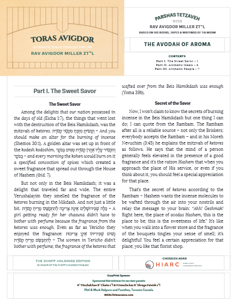 Toras Avigdor — Parshas Tetzaveh