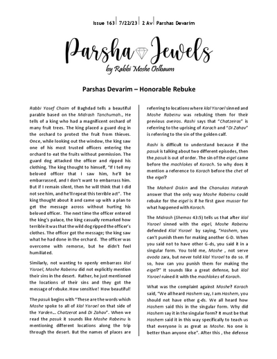 Parsha Jewels — Parshas Devarim