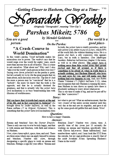 Novardok weekly — Parshas Mikeitz