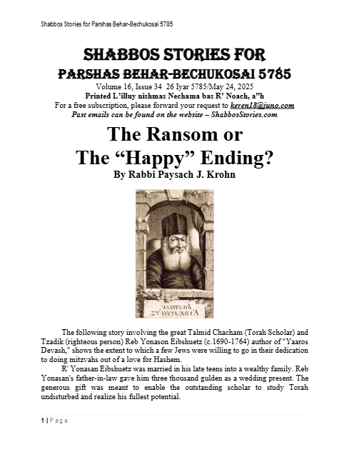 Shabbos Stories — Parshas Behar - Bechukosai