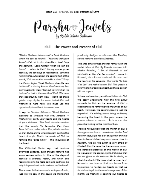 Parsha Jewels — Parshas Ki Tavo