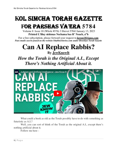Brooklyn Torah Gazette — Parshas Va'eira