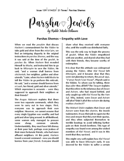 Parsha Jewels — Parshas Shemos