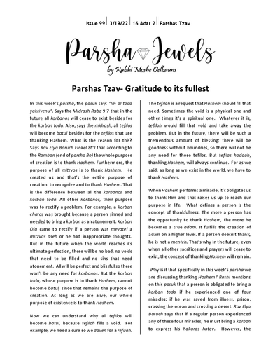 Parsha Jewels — Parshas Tzav