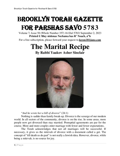 Brooklyn Torah Gazette — Parshas Ki Tavo