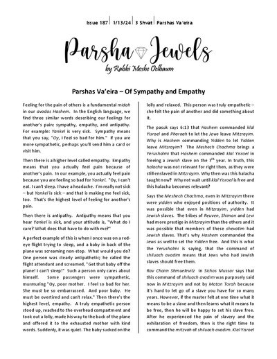 Parsha Jewels — Parshas Va'eira