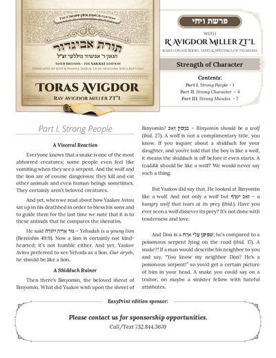 Toras Avigdor — Parshas Vayechi