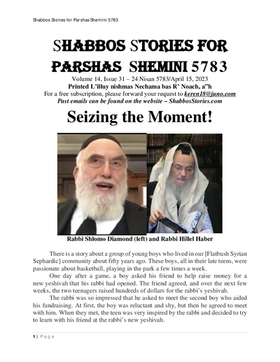 Shabbos Stories — Parshas Shemini
