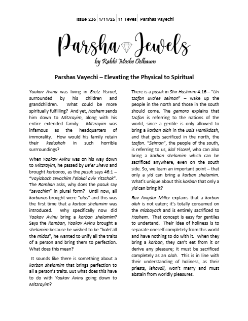 Parsha Jewels — Parshas Vayechi