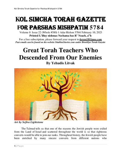 Brooklyn Torah Gazette — Parshas Mishpatim