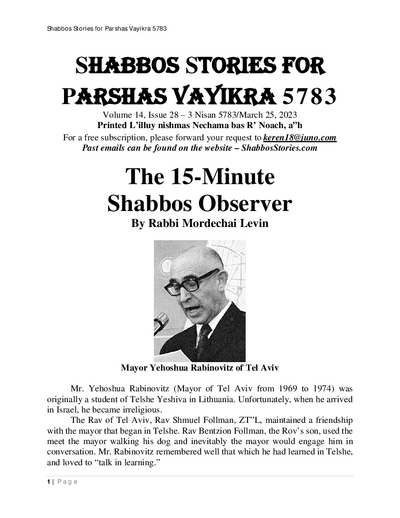 Shabbos Stories — Parshas Vayikra