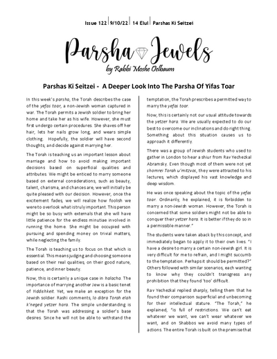 Parsha Jewels — Parshas Ki Teitzei
