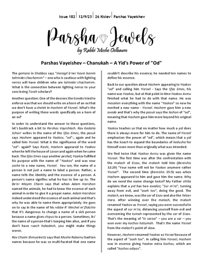 Parsha Jewels — Parshas Vayeishev