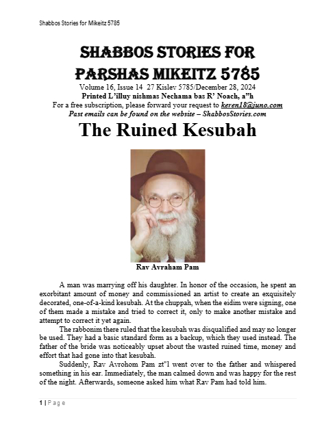 Shabbos Stories — Parshas Mikeitz