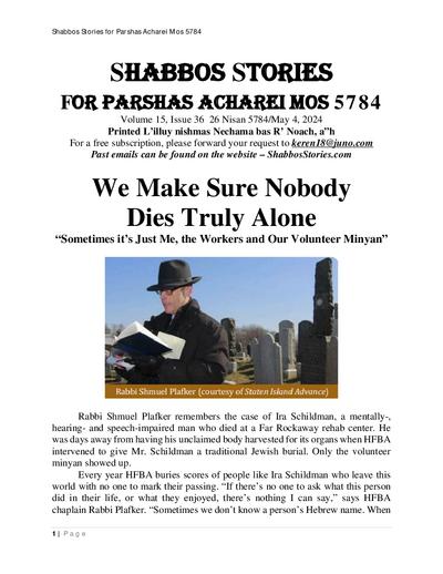 Shabbos Stories — Parshas Acharei Mos