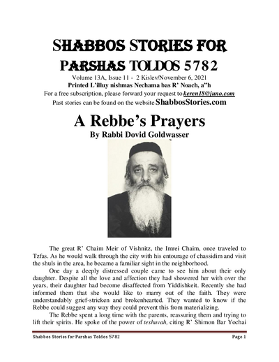 Shabbos Stories — Parshas Toldos