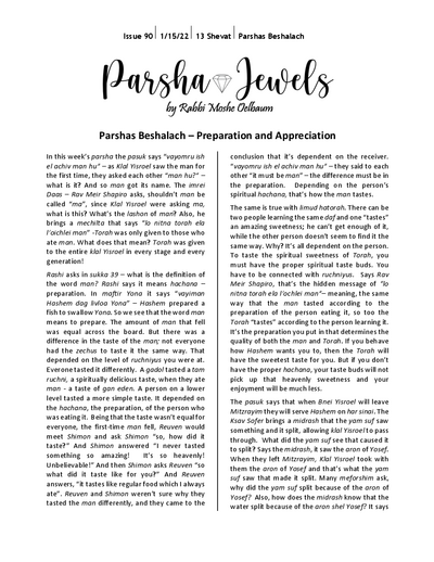 Parsha Jewels — Parshas Beshalach