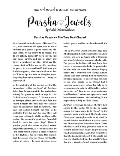 Parsha Jewels — Parshas Vayeira