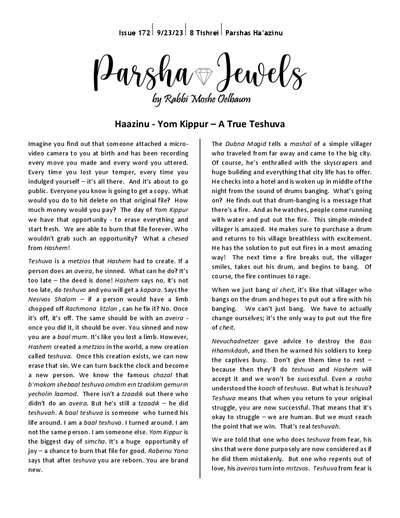 Parsha Jewels — Parshas Ha'azinu