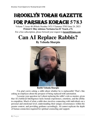 Brooklyn Torah Gazette — Parshas Korach