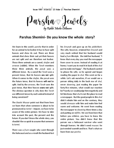 Parsha Jewels — Parshas Shemini 