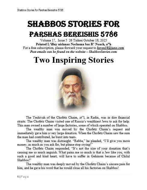 Shabbos Stories — Parshas Bereishit