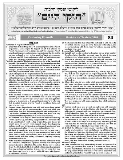 Chukai Chaim — Parshas Shemini