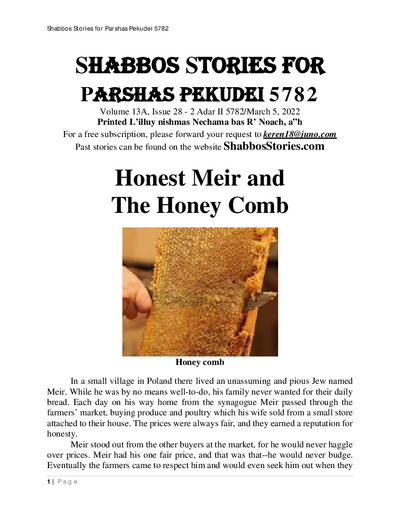 Shabbos Stories — Parshas Pekudei