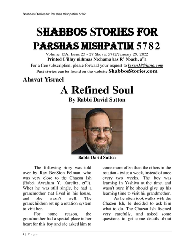Shabbos Stories — Parshas Mishpotim