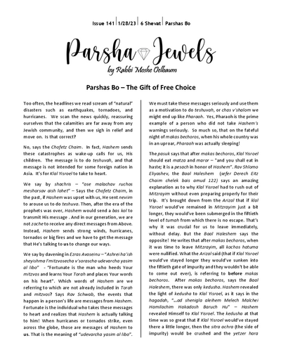 Parsha Jewels — Parshas Bo