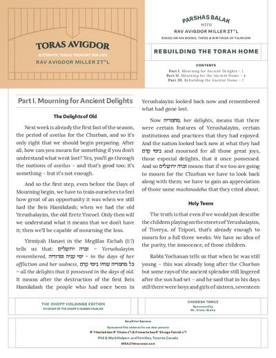 Toras Avigdor — Parshas Balak
