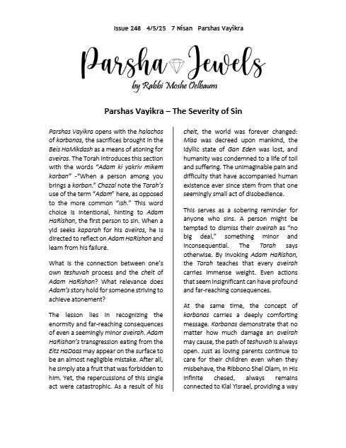 Parsha Jewels — Parshas Vayikra