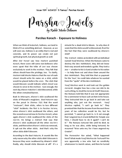 Parsha Jewels — Parshas Korach