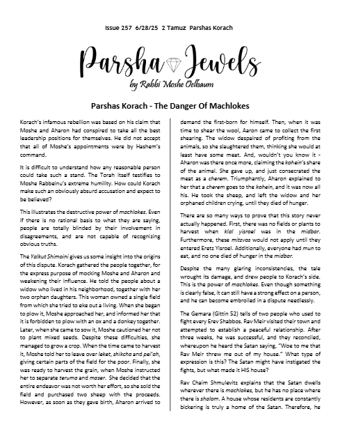 Parsha Jewels — Parshas Korach