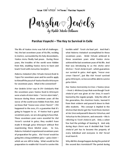 Parsha Jewels — Parshas Vayechi