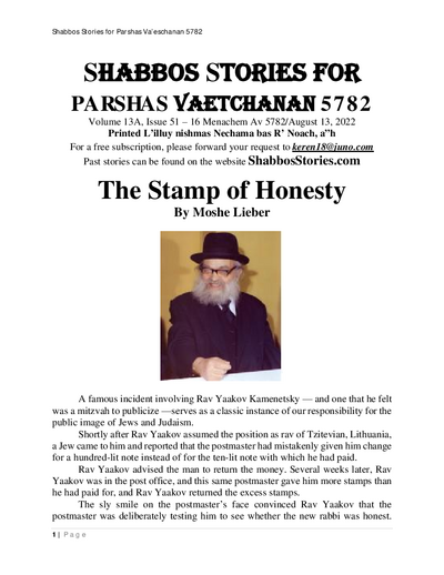 Shabbos Stories — Parshas Va'etchanan