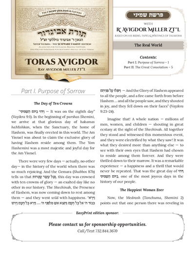 Toras Avigdor — Parshas Shemini