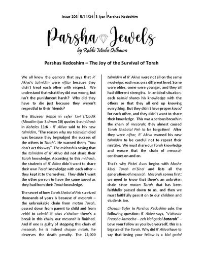 Parsha Jewels — Parshas Kedoshim