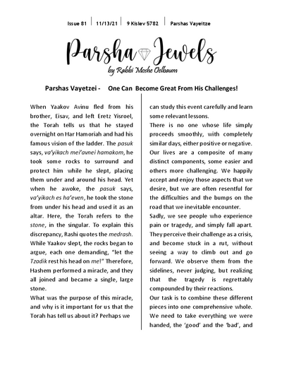 Parsha Jewels — Parshas Vayeitzei