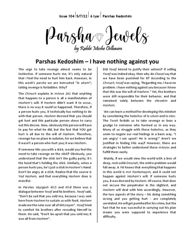 Parsha Jewels — Parshas Kedoshim