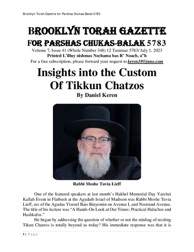 Brooklyn Torah Gazette — Parshas Chukas - Balak