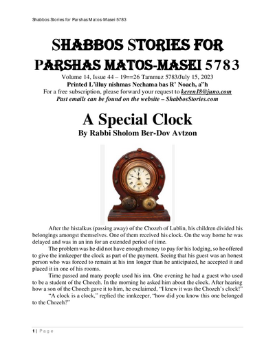 Shabbos Stories — Parshas Matos-Massei