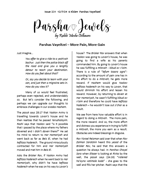 Parsha Jewels — Parshas Vayeitzei