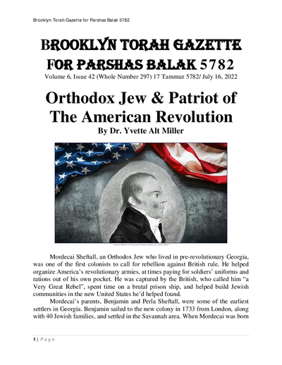 Brooklyn Torah Gazette — Parshas Balak