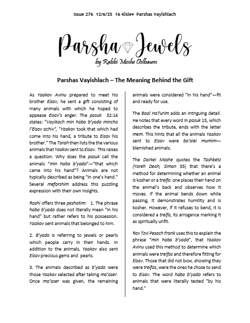 Parsha Jewels — Parshas Vayishlach