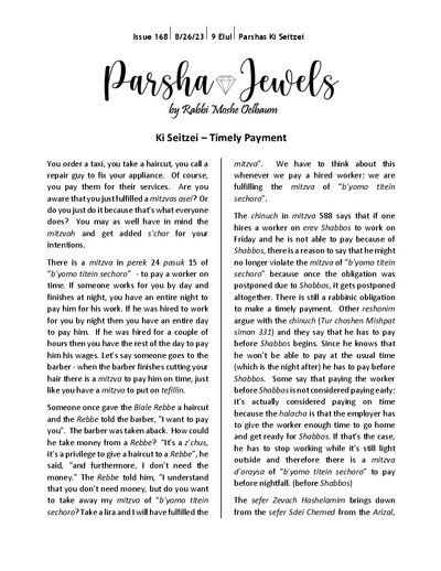 Parsha Jewels — Parshas Ki Teitzei
