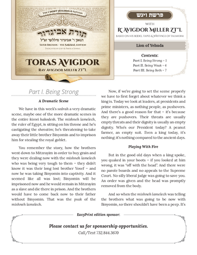 Toras Avigdor — Parshas Vayigash