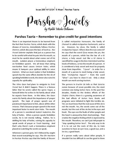 Parsha Jewels — Parshas Tazria