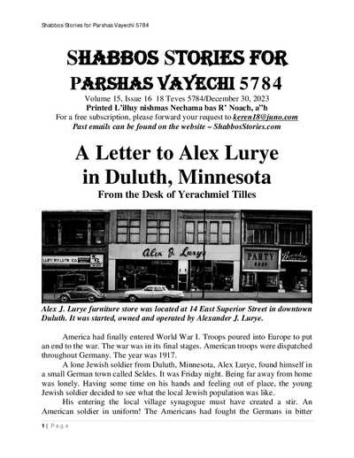 Shabbos Stories — Parshas Vayechi
